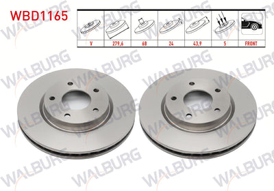 WALBURG WBD1165 Brake Disc Front Air 5 Bjn 280X24x68x44 Nissan Juke 1.5 dCi 2010-/ Juke 1.6 DiG-T 2010 — Brake Rotors & Drums