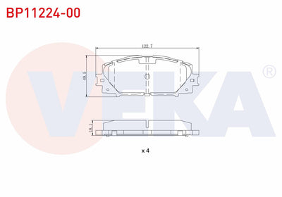 Veka BP11224-00 Brake Pad Front Toyota Yaris (P9) 1.0 Vvt-I 2006-2010 / Yaris (P9) 1.33 Vvt-I 2006-2010 — Brake Pads