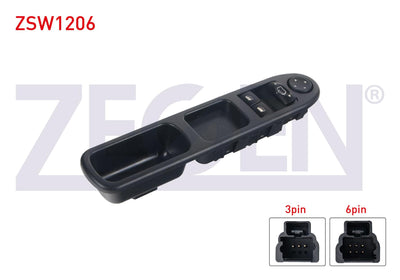 Zegen ZSW1206 Glass Release Switch Group Mirror Adjustable Twin 9 Pin Peugeot 307 2000-2007