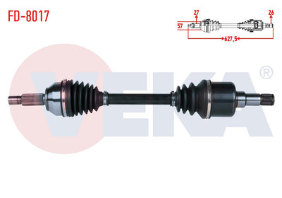 Veka FD-8017 Complete Axle Left Front Ford Mondeo III 2.0i 16V Length 627,5mm 2000-2007 — Axles, CV Joints & Boots