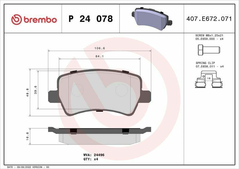 BREMBO P24078 Brake Pads - S60 S80 V60 V70 XC70