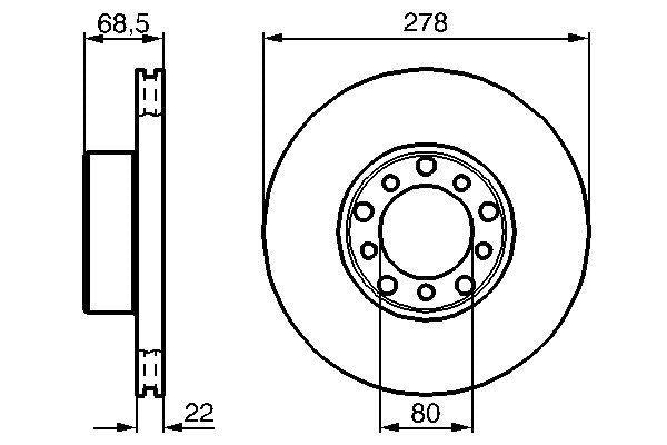 Bosch 0986478061 Brake Disc Front Air 278 mm (Mercedes 280 380 450 500) — Brake Rotors & Drums