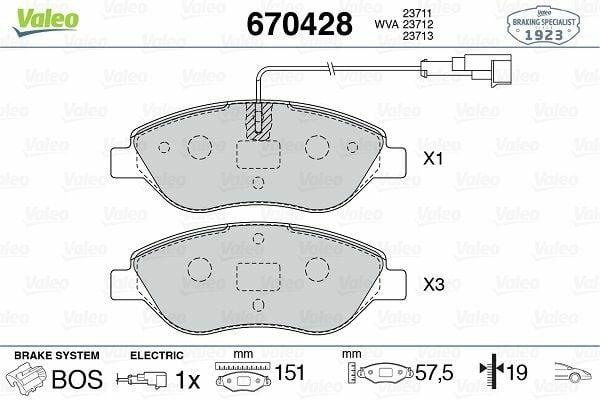 VALEO 670428 Front Brake Pads Set for 07 Bravo & 09 Stilo