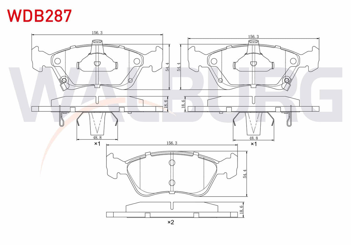 WALBURG WDB287 Brake Pad Front with Wear Indicator Toyota Avensis (T22) 1.6i 1997-2003 / Avensis (T22) 2.0i 1997 — Brake Pads