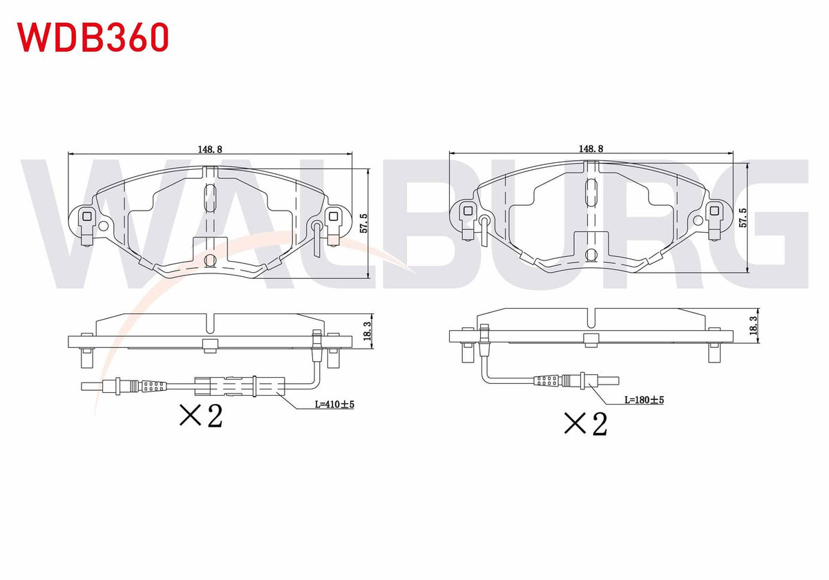WALBURG WDB360 Brake Pad Front with Connector Citroen C5 II 1.6 HDi 2004-2008 / C5 II (Rc) 2.0 2004-2008 / C5 II — Brake Pads