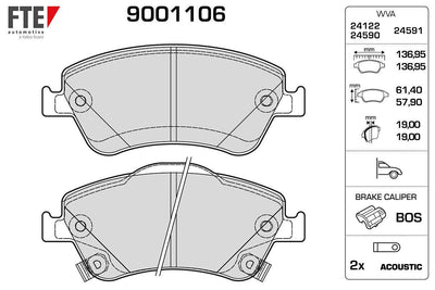 Fte 9001106 Brake Pad Front Corolla D4d 07-12 Auris D4d 07-12 Corolla 1.4 D4d 2013- — Brake Pads