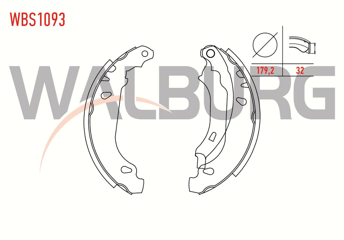 WALBURG WBS1093 Brake Shoe Rear Peugeot 206 (2A / C) 1.4 HDi with Lever 180X30 mm 1998-2006 / Peuge — Brake Cables & Hardware