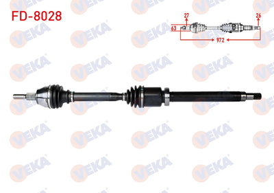 Veka FD-8028 Complete Axle Right Front Ford Focus III 1.6 TDCi M-T Length 972mm 2011-2015 — Axles, CV Joints & Boots