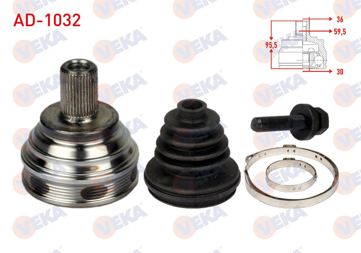 Veka AD-1032 CV Joint Left-Right Front Outer 36X30x59.5mm Length 95.5mm Volkswagen Golf V (1K1) 1. — Axles, CV Joints & Boots