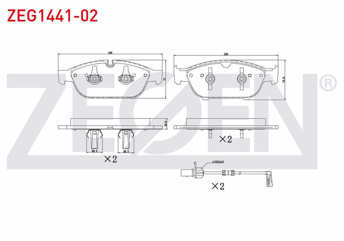 Zegen ZEG1441-02 Brake Pad Front with Connector Audi A8 (4H_) 3.0 TDI 2009-/ 3.0 TFSI 2003-2010 / 4.2 TDI 2009-/ — Brake Pads