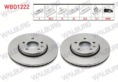 WALBURG WBD1222 Brake Disc Front Air 5 Bjn 305,3X28x72x49 — Brake Rotors & Drums