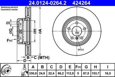 ATE 24.0124-0264.2 Brake Disc Front BMW G30 G31 F90 16 > X3 G01 F97) 17 > X4 G02 F98 18 > — Brake Rotors & Drums