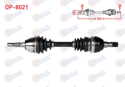 Veka OP-8021 Complete Axle Left Front Opel Astra H 1.3 CDTi Length 573mm 2004-2010 — Axles, CV Joints & Boots