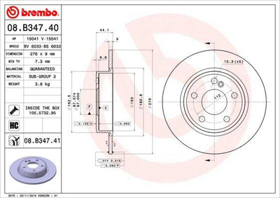 Brembo 08.B347.40 Brake Disc Rear Mercedes W117/W176/W246 11-20 — Brake Rotors & Drums