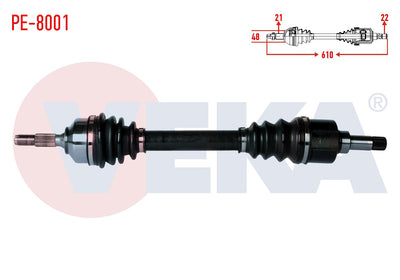 Veka PE-8001 Complete Axle Left Front Peugeot 206 (2A / C) 1.4i 16V Length 610mm 1998-2006 — Axles, CV Joints & Boots
