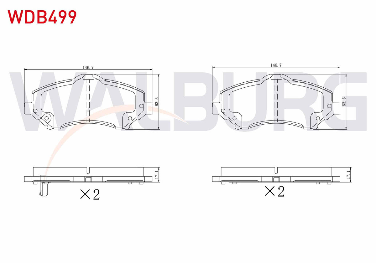 WALBURG WDB499 Brake Pad Front with Wear Indicator Fiat Freemont (Jf) 2.0 Mjt 170 Hp 2011-/ Jeep Wrangler III (Jk) 3.8i V6 2007-/ Chrysler G.Voyager 3.3i 2008-/ Dodge Nitro 2.8 Crd 4X4 2007