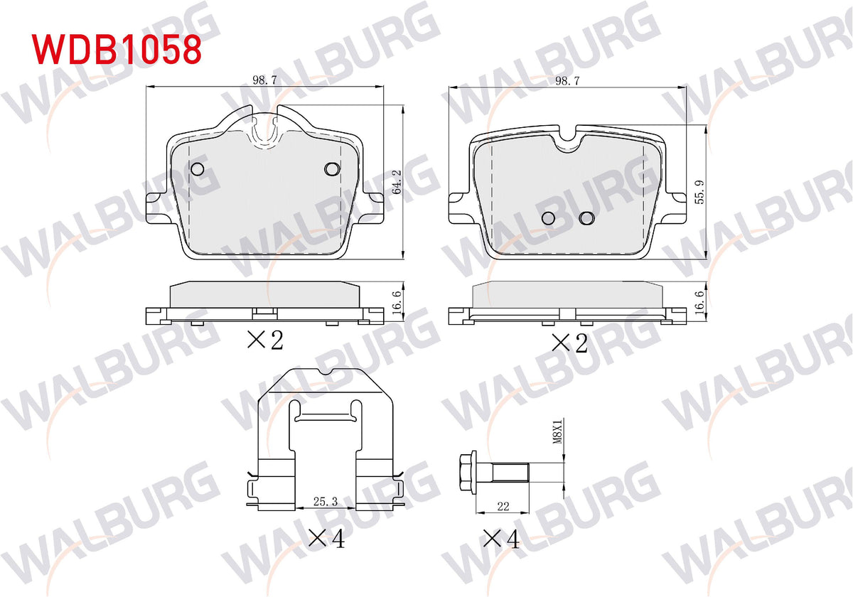 WALBURG WDB1058 Brake Pad Rear 16, 8 mm BMW 3 Series (G20 and 4 more models — Brake Pads