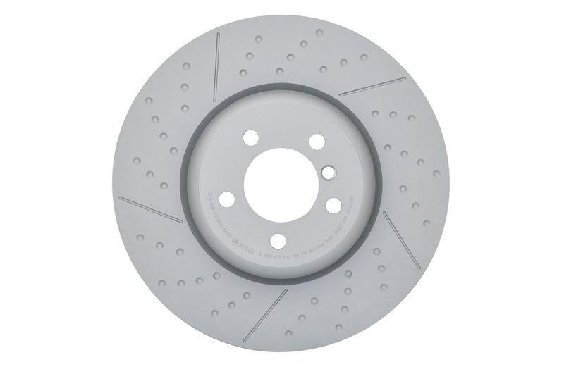 bosch disk brake 13-1 series front view, bosch disk brake 3 series top view, bosch brake disk detailed specifications BOSCH 0986479E10 - Disk Brake 13-1 Series (F20-F21) & 3 Series (F30-F80) | 2 Pieces BOSCH Disk Brake 13-1 Series - High-Performance Design bosch, disk-brake, car-parts, high-performance-brake, ventilated-brake-disk, drilled-brake-disk, mechanics, car-owners, braking-system, ai-generated