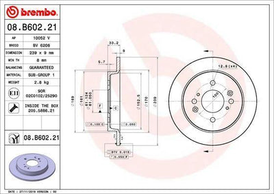 BREMBO Rear Brake Disc 08.B602.21 - Coated Flat Type - 2 Pack for Honda Jazz 2009-2012 — Brake Rotors & Drums