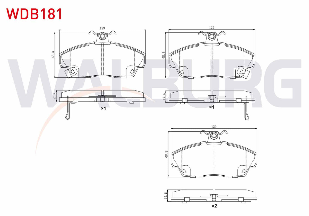 WALBURG WDB181 Brake Pad Front with Wear Indicator Honda Euro Civic 1991-2005 / Rover 214 1995-2000 / 416 1995-2 — Brake Pads