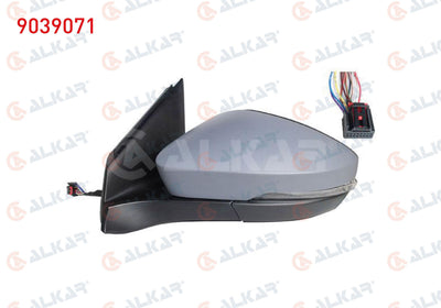 Alkar 9039071 Outer Rear View Mirror Left Electric Aspheric Heated Primed with Turn Signal 8 Pin — Tail, Signal & Reflectors