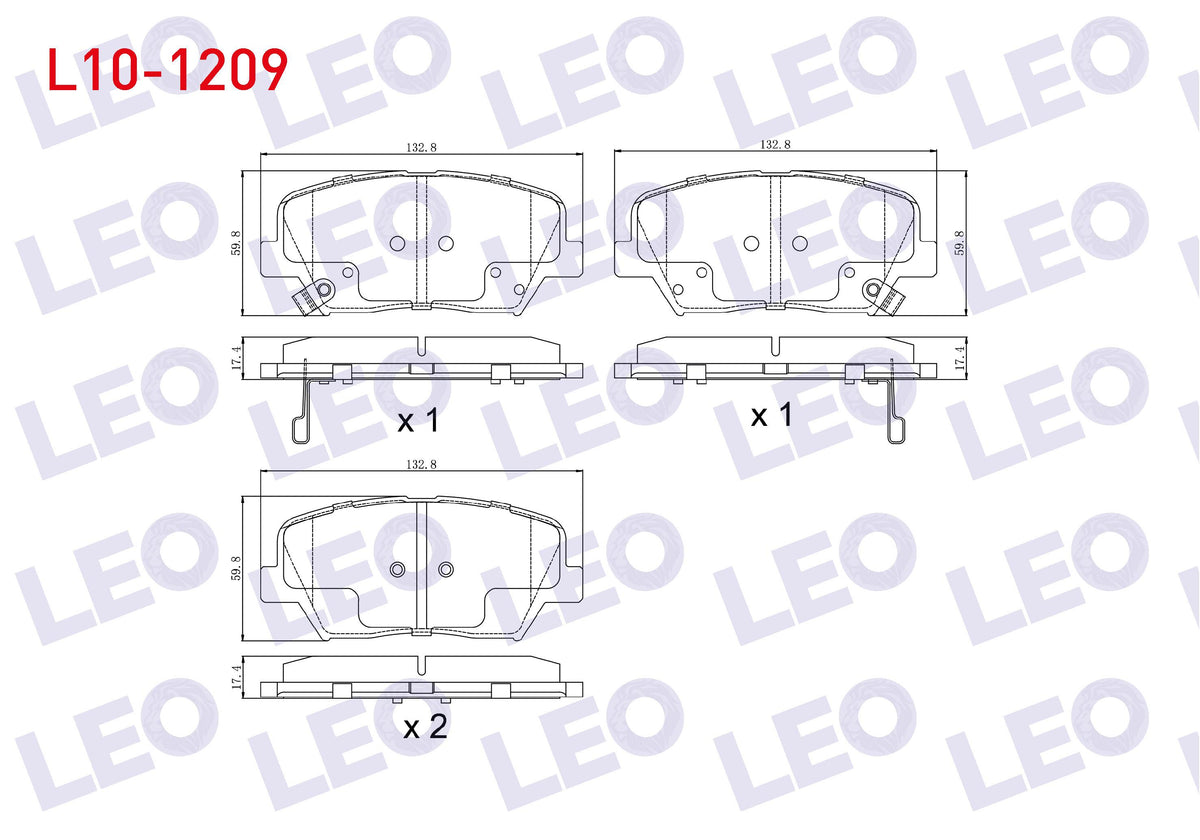 LEO L10-1209 Brake Pad Front with Wear Indicator Hyundai Elantra 1.6 D-Cvvt 2011-2015 / Kia Cerato 1.6 CRDi 2016 — Brake Pads