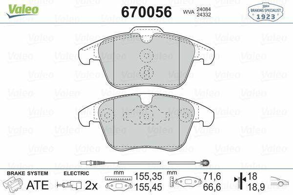 VALEO 670056 Front Brake Pads Set - Compatible with C5 1.6-2.0 HDi