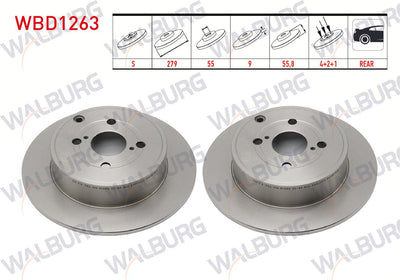 WALBURG WBD1263 Brake Disc Rear Straight 4 Bjn 279X9x55x55 — Brake Rotors & Drums