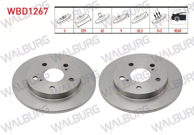 WALBURG WBD1267 Brake Disc Rear Straight 5 Bjn 259X9x62x30 — Brake Rotors & Drums