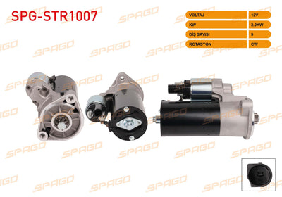 SPAGO SPG-STR1007 Starter Motor 12V 2.0Kw 9 Outer Cw (Str6610) VW Crafter 30 55 2.5 TDI 06-13 — Starting & Charging