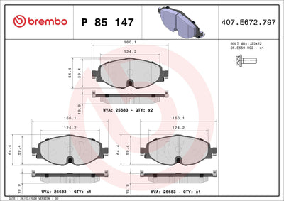 Brembo P85147 Front Brake Pad-Kablolu-(VW Caddy 16-Golf 13-Audi A3 13-Seat Leon 13-Skoda Octavia 13 -) — Brake Pads