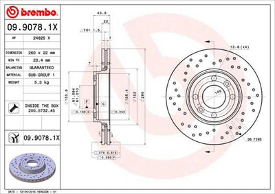 Brembo 09.9078.1X Brake Disc Front Xtra Line Clio III Modus Megane II 1.2 1.4 16V 1.5 Drilled — Brake Rotors & Drums