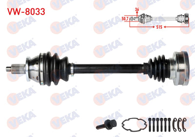 Veka VW-8033 Complete Axle Left Front Volkswagen Polo (6R,6C) 1.4 M-T Length 515mm 2009 — Axles, CV Joints & Boots