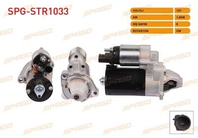 SPAGO SPG-STR1033 Starter Motor 12V 1.2Kw 9 Outer Cw (Str6527) Passat 00-05 / A4 00-08 / 01-08 (Gasolin — Starting & Charging