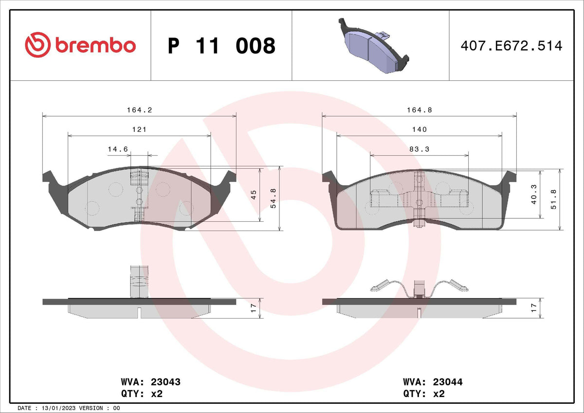 Brembo P11008 Brake Pad Front Low-Met Chrysler — Brake Pads