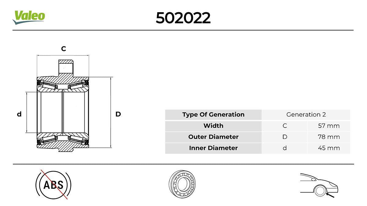 Valeo 502022 Front Wheel Bearing Transit V347 Tourneo 2.2/2.4 TDCi ABS — Wheel Bearings