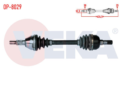 Veka OP-8029 Complete Axle Left Front Opel Insignia 1.6 T (A16let) M-T Length 624,5mm 2008 — Axles, CV Joints & Boots