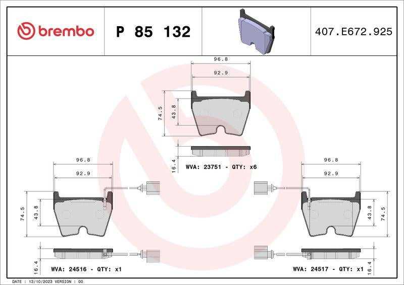 Brembo P85132 Brake Pad Front 1Lp (Audi A4 05-08) — Brake Pads
