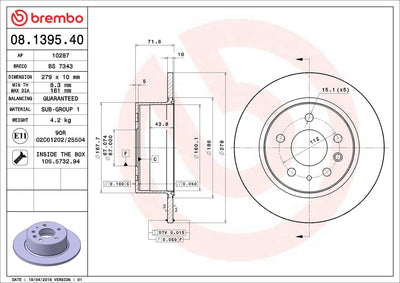 Brembo 08.1395.40 Brake Disc Rear Mercedes W115/W116/W123/W126 65-86 — Brake Rotors & Drums