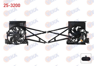 Veka 25-3200 Fan Motor A/C Condenser Opel Vectra B 1.6i with Shroud Single 1995-2003 — Condensers & Evaporators