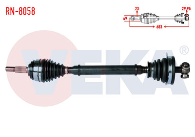 Veka RN-8058 Complete Axle Left Front Dacia Logan (Ls) 1.5 dCi Length 682 mm 2004-2012 — Axles, CV Joints & Boots