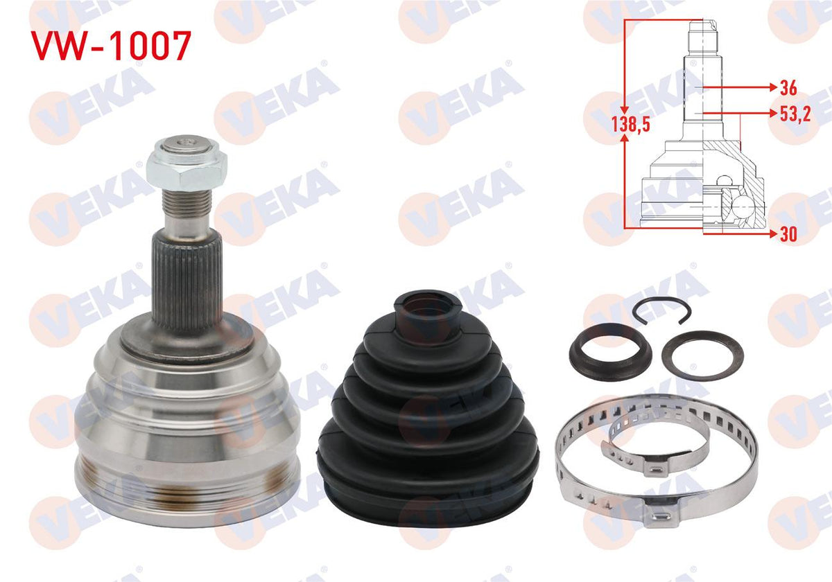 Veka VW-1007 CV Joint Left-Right Front Outer Volkswagen Golf IV (1J1) 1.6i 36X30x53 Length 138 — Axles, CV Joints & Boots