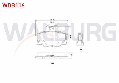 WALBURG WDB116 Brake Pad Front Fiat Tempra 1.4 1992-1999 / 2.0i 1992-1999 / Tipo 1.4i 1990-2000 / 1.6i 1990-2000 — Brake Pads