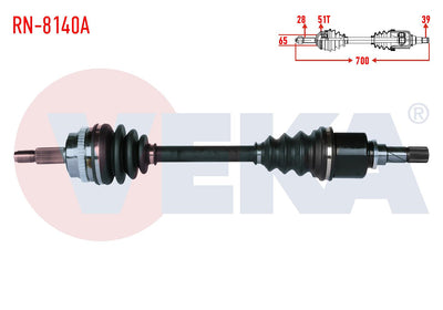 Veka RN-8140A Complete Axle Left Front Renault Master II (Fd) 2.5 dCi with ABS 51 Outer 28X39 Leng — Axles, CV Joints & Boots