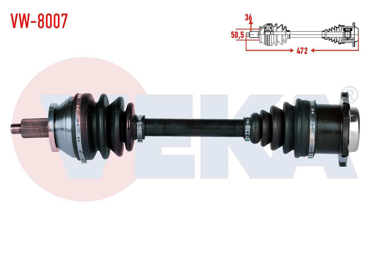 Veka VW-8007 Complete Axle Left Front Volkswagen Polo (9N_) 1.4 TDI M-T Length 472mm 2001-2012 — Axles, CV Joints & Boots