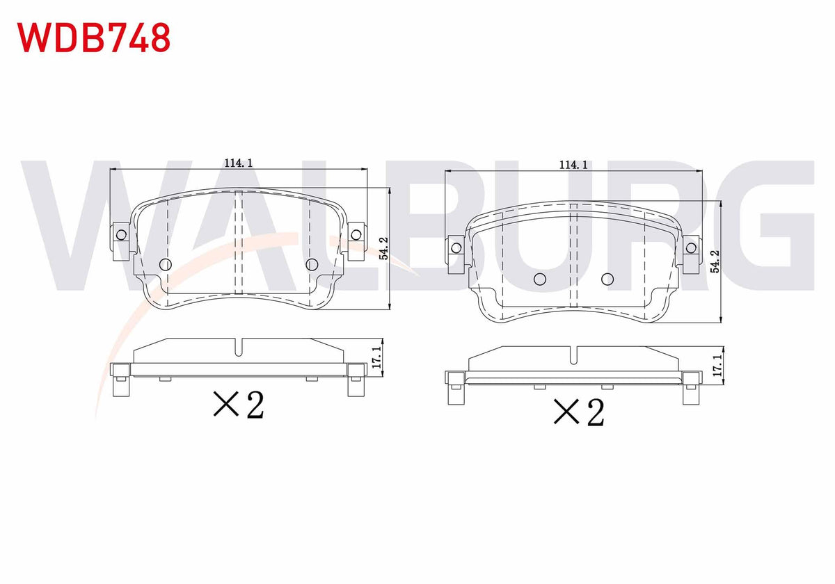 WALBURG WDB748 Brake Pad Rear with Wear Indicator Citroen Jumpy 1.6 BlueHDi 2016-/ Peugeot Expert 1.6 BlueHDi 20 — Brake Pads