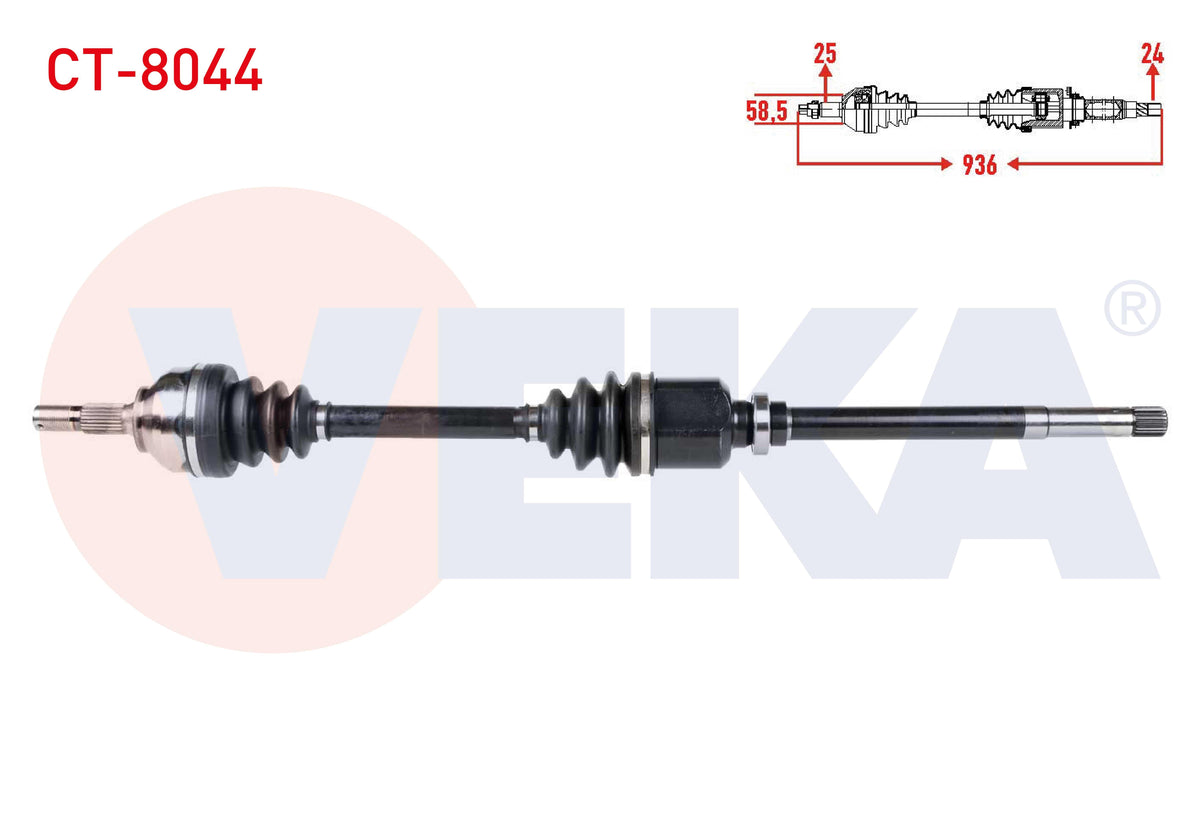 Veka CT-8044 Complete Axle Right Front Citroen C5 II (Rc) 1.6 HDi M-T Length 936mm 2004-2008 — Axles, CV Joints & Boots