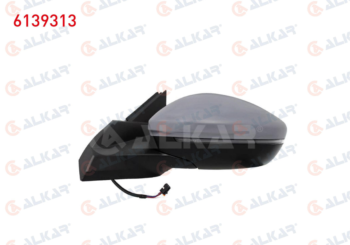 Alkar 6139313 Outer Rear View Mirror Left Electric Heated Primed with Turn Signal Led 6 Pin Peuge — Tail, Signal & Reflectors