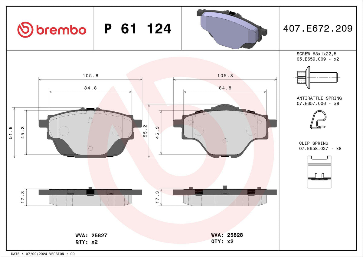 Brembo P61124 Brake Pad Rear (Citroen C4 II 1.6 VTI 1.6 HDi Grand Picasso 1.6 VTI 1.6 HDi) — Brake Pads