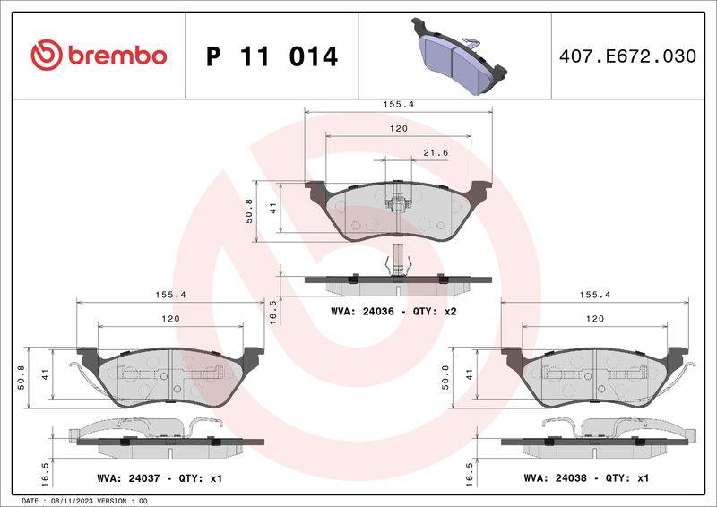 Brembo P11014 Rear Brake Pad (Chrysler Voyager 2.4 / 2.5 / 3.3 — Brake Pads